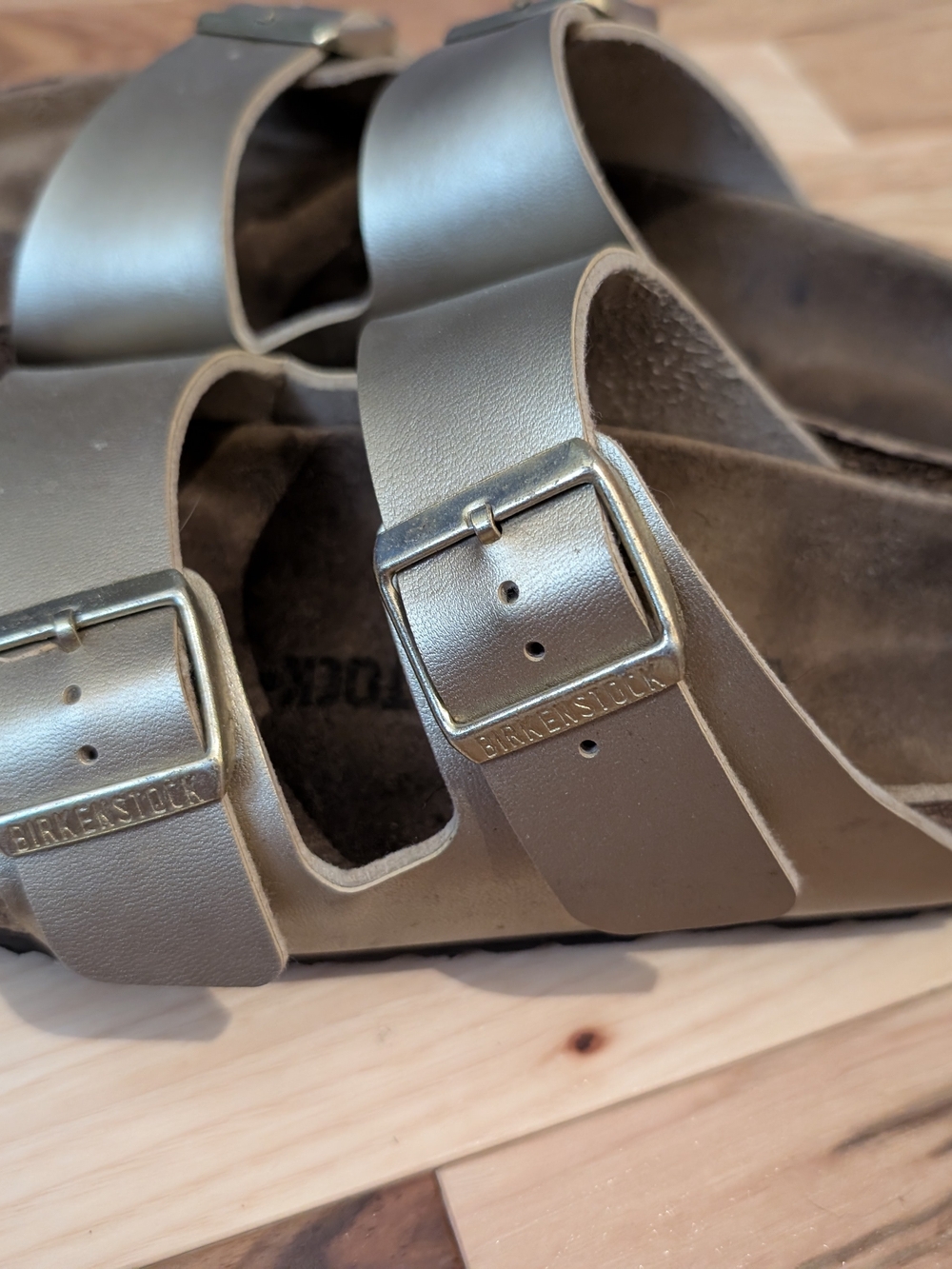 Birkenstock Women's Two-Strap Sandals in Metallic Gold